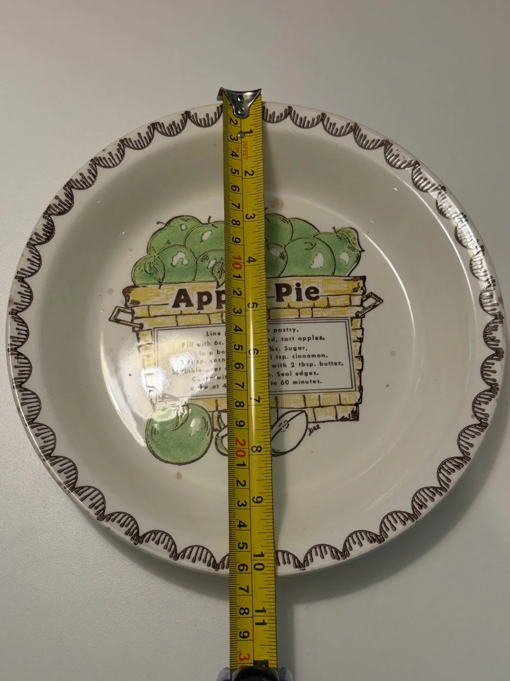 Vtg 1980s Apple Pie Recipe Plate Retro FarmhouseGreen Apple Ceramic Baking Dish